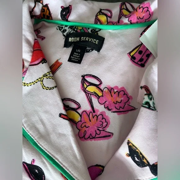 Room Service “Drink Champagne” Women's Pink Printed Pajama Set Size L - Picture 4 of 9